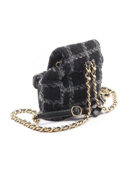 Chanel Backpack CC Logo Black Gray Wool Quilted Chain main image 4